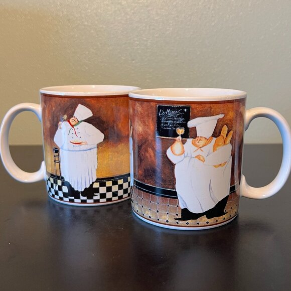 TWO Sakura AL DENTE Italian Chefs Stoneware Mugs ~ Artwork by Jennifer Garant - Picture 1 of 12